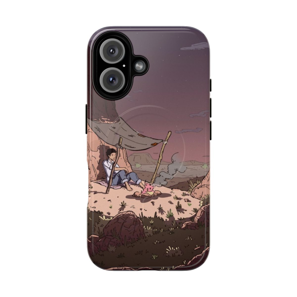 Magnetic tough phone case with Savannah desert and campfire landscape design