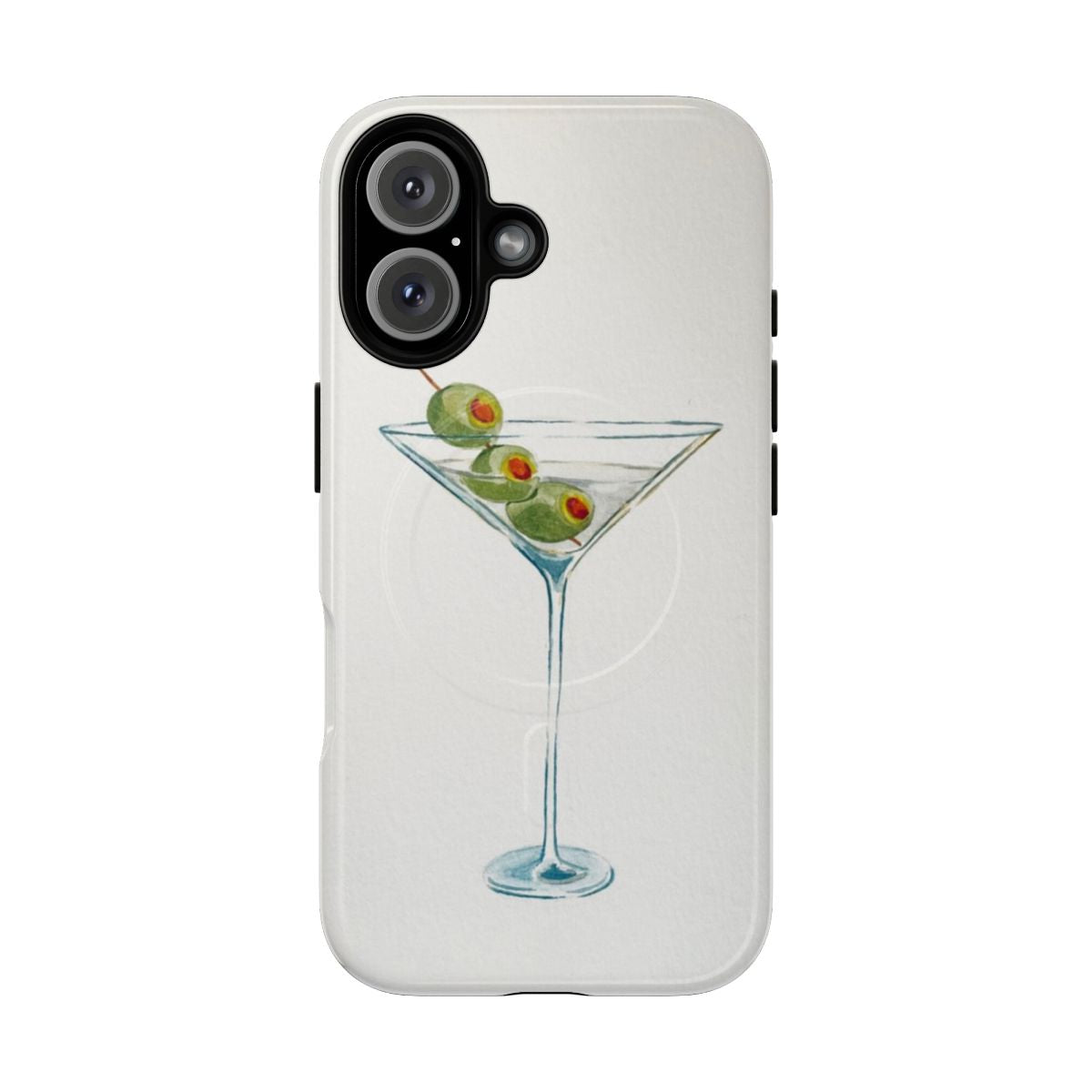 Artistic martini glass with green olives design on a durable phone case