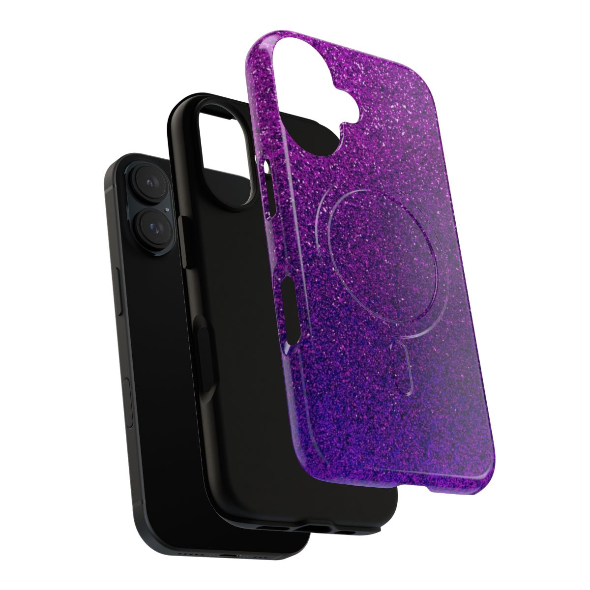 Purple glitter phone case with a magnetic and tough design - Layers