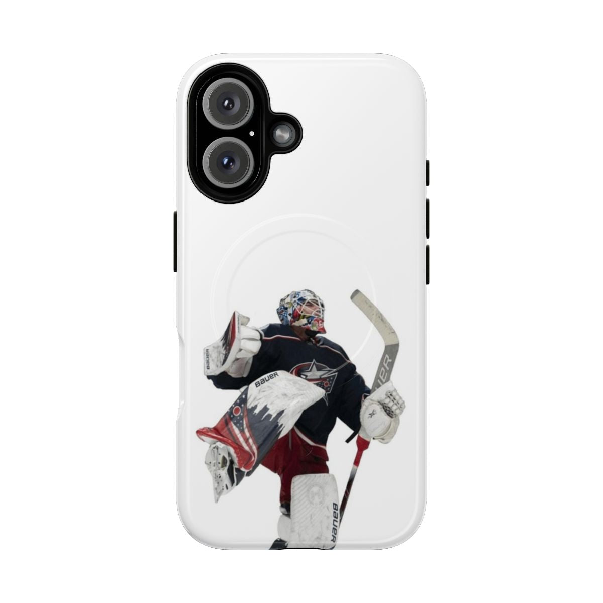 Durable hockey phone case with an image of NHL player Elvis Merzlikins