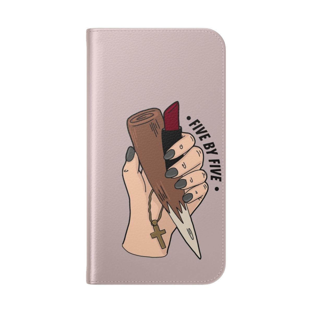 Buffy the Vampire Slayer inspired flip phone case with "Five by Five" quote and slayer girl power design - Folded Back