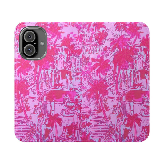 Tropical floral phone case with palm trees, pineapples, and ocean elements