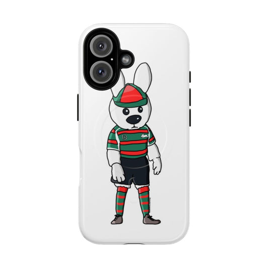 Magnetic tough phone case with an illustration of Reggie the Rabbit, the South Sydney Rabbitohs NRL mascot.