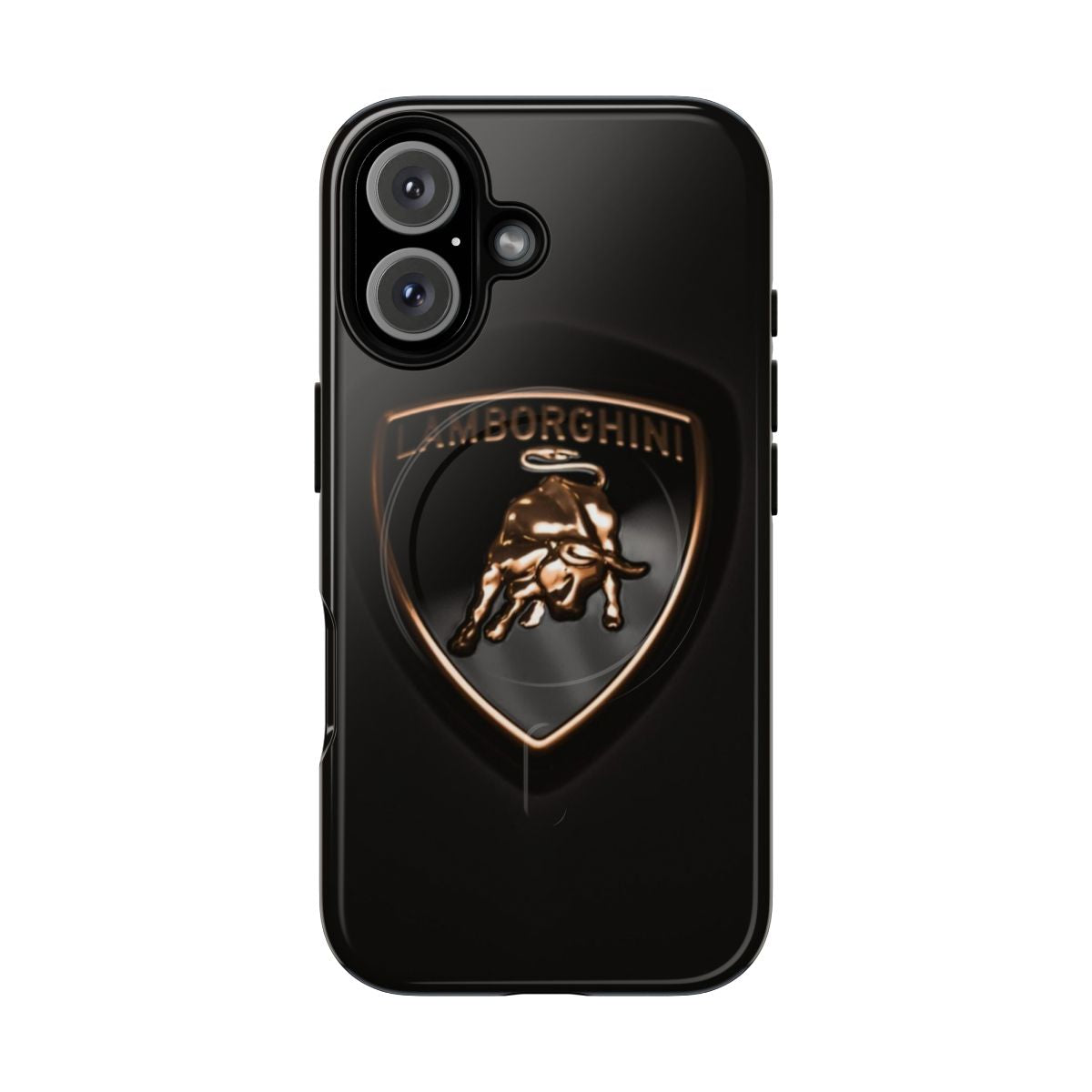 Black Lamborghini logo on a durable magnetic phone case