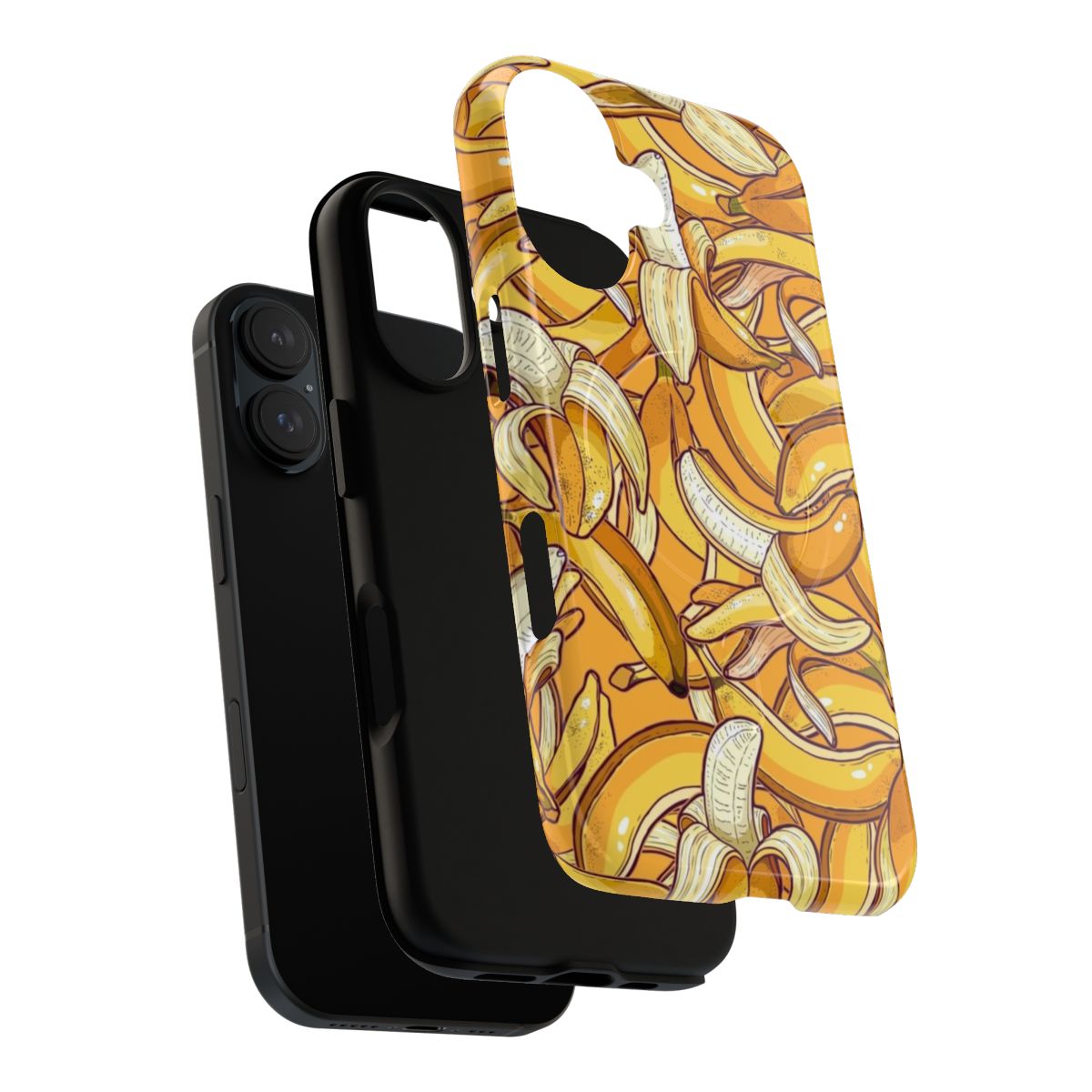 Bright yellow banana-shaped phone case with tropical design - Layers