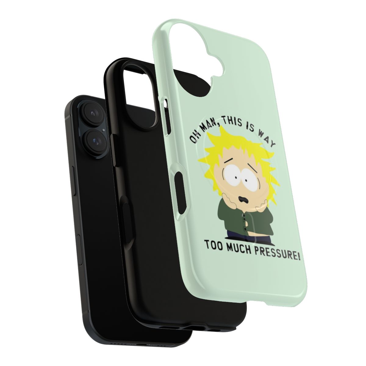 Magnetic tough phone cases with images of South Park characters Tweek Tweak, Stan Marsh, Kyle Broflovski, Eric Cartman, and Kenny McCormick. - Layers