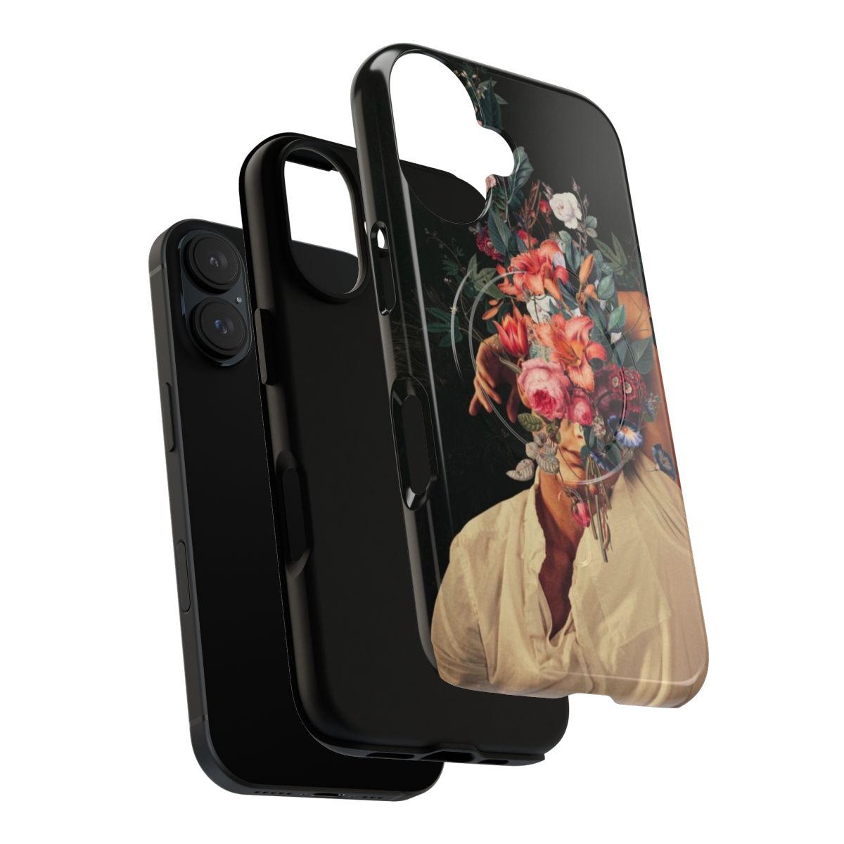 Artistic floral and botanical phone case featuring a surreal rose portrait design. - Layers