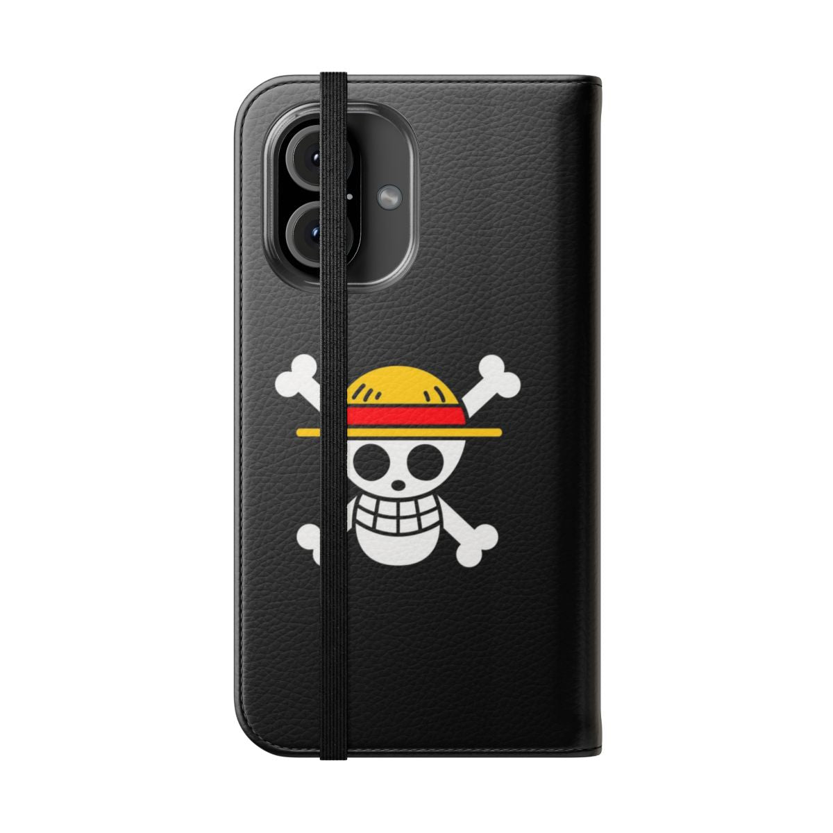 Skull-themed phone case cover featuring the iconic character Luffy from the anime series One Piece - Folded Front