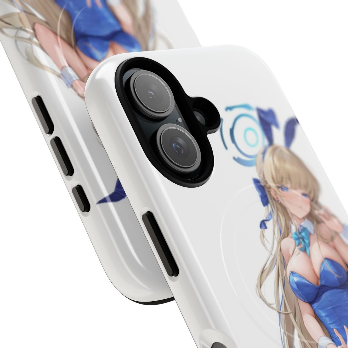 Stylish blue phone case with a cute anime bunny design, perfect for Blue Archive fans. - Detail