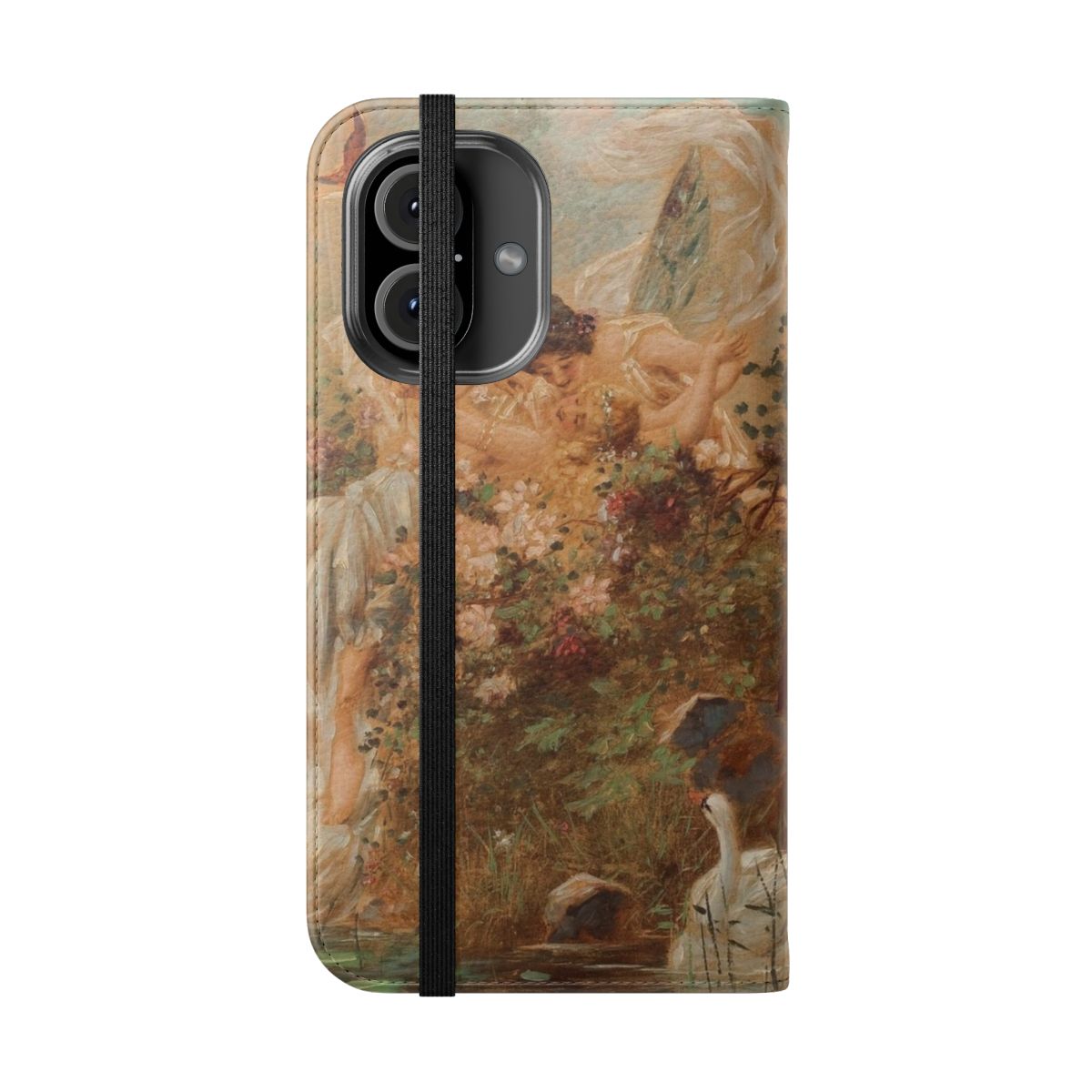 Flip phone cover featuring a romantic renaissance-style painting with fairycore and cottagecore elements. - Folded Front