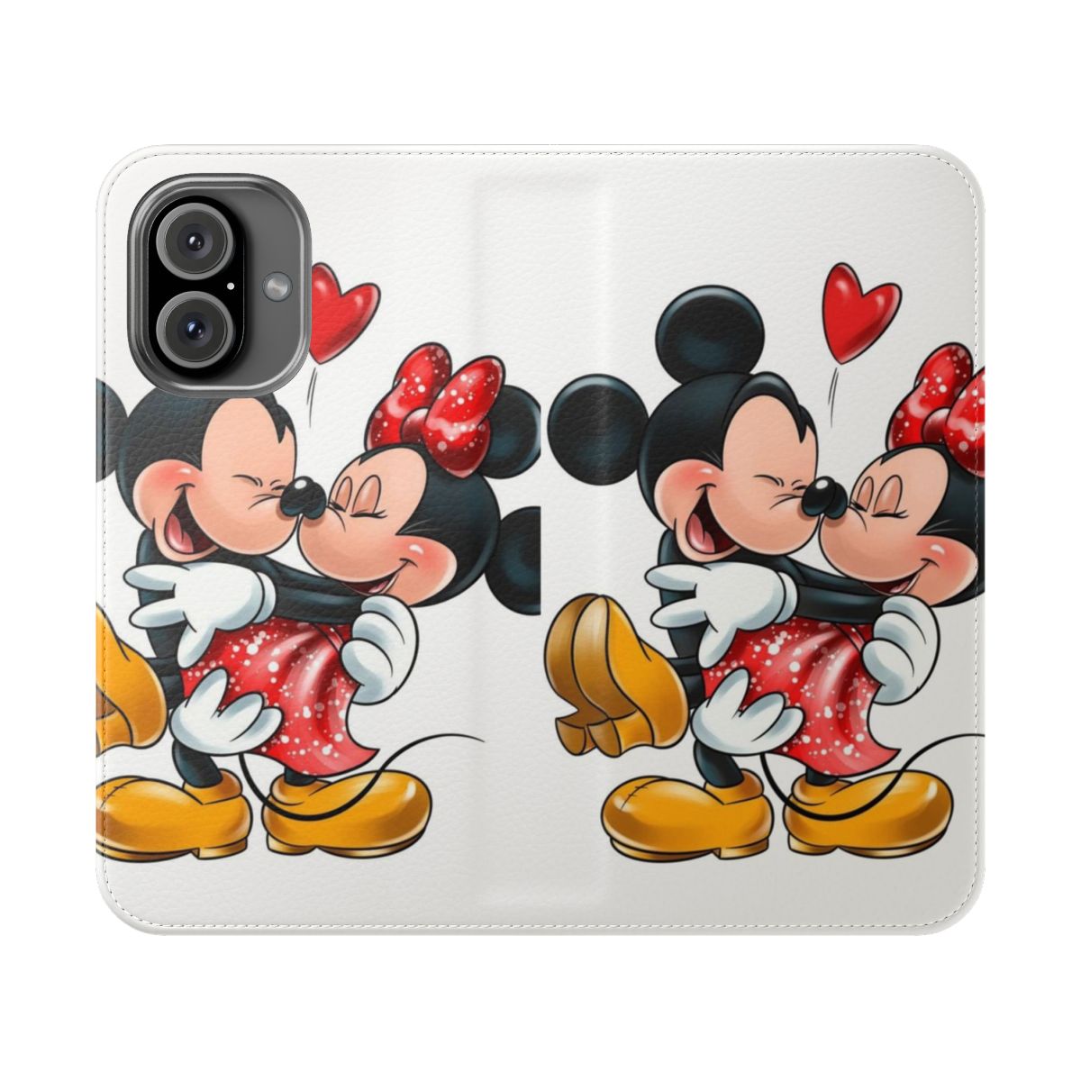 Colorful flip cover phone case with Mickey and Minnie Mouse design