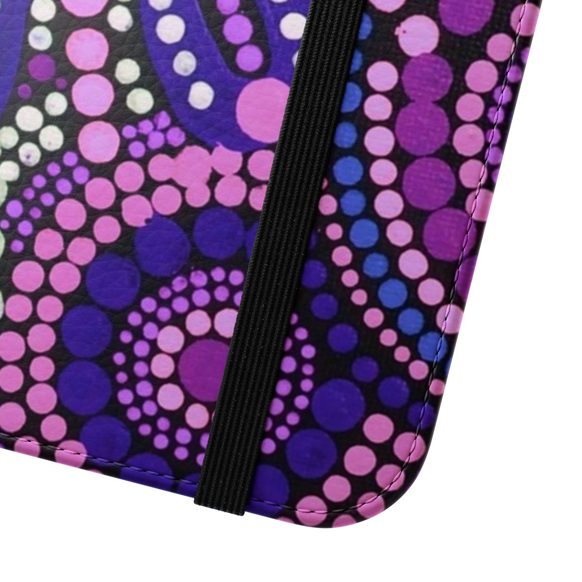 Colorful abstract phone case featuring a purple patterned design inspired by Australian aboriginal art - Close Up