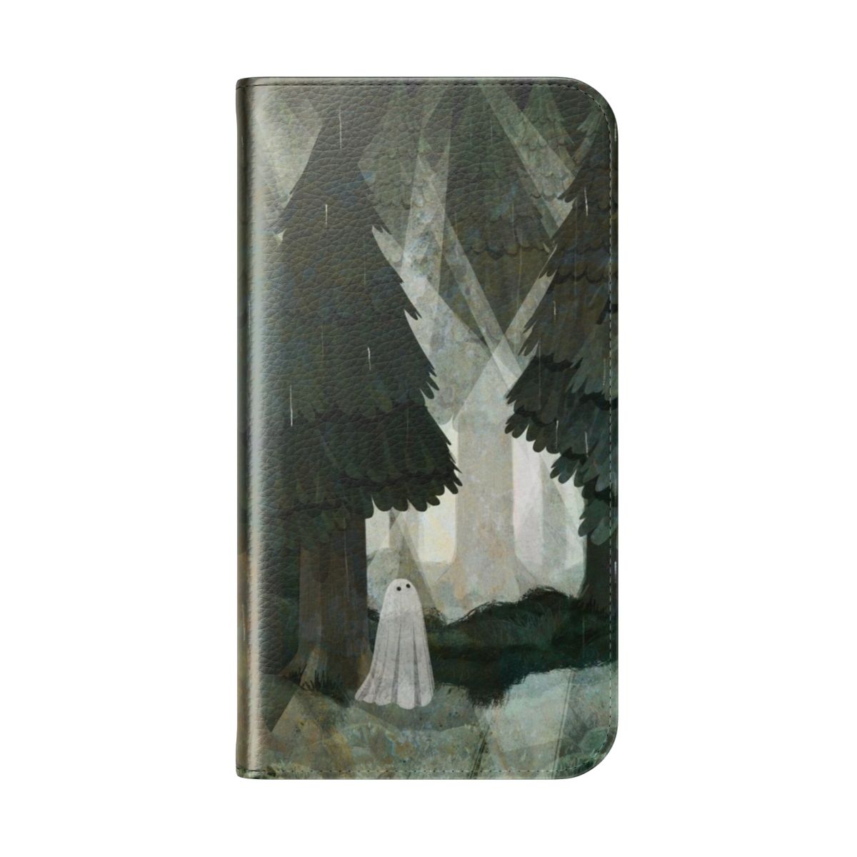 Mystical pine forest clearing phone case cover with ghostly, haunted vibes - Folded Back