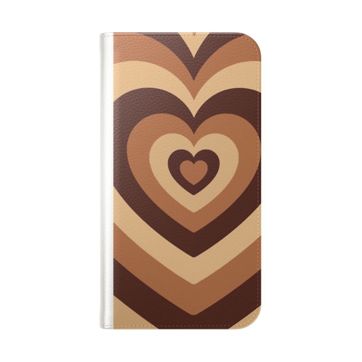 Latte Love Brown Hearts Flip Cover Phone Case - Aesthetic, Vintage-Inspired Phone Accessory - Folded Back