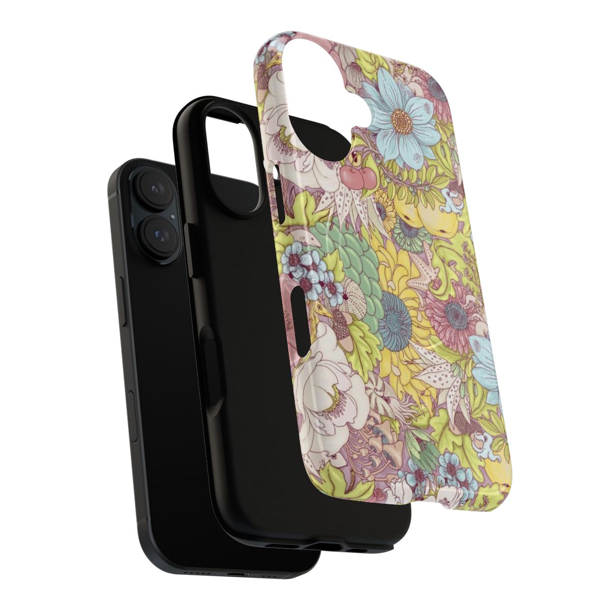 Colorful floral and ocean-themed phone case with magnetic closure - Layers