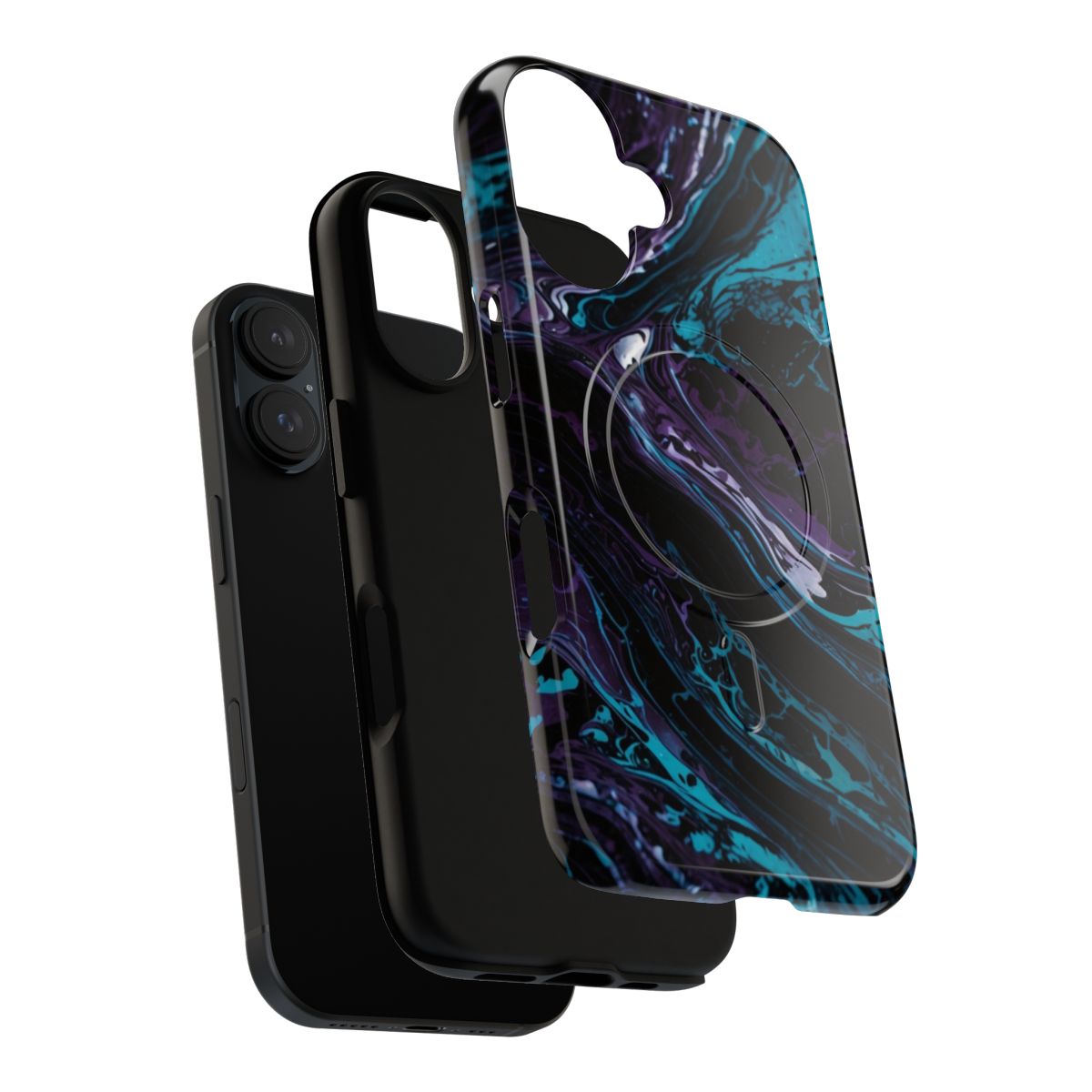 Purple and teal marble pattern on a protective phone case - Layers