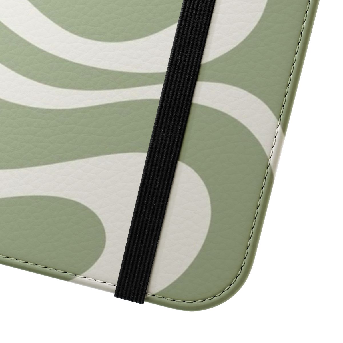 Muted sage green abstract pattern on a modern, trendy flip cover phone case - Close Up