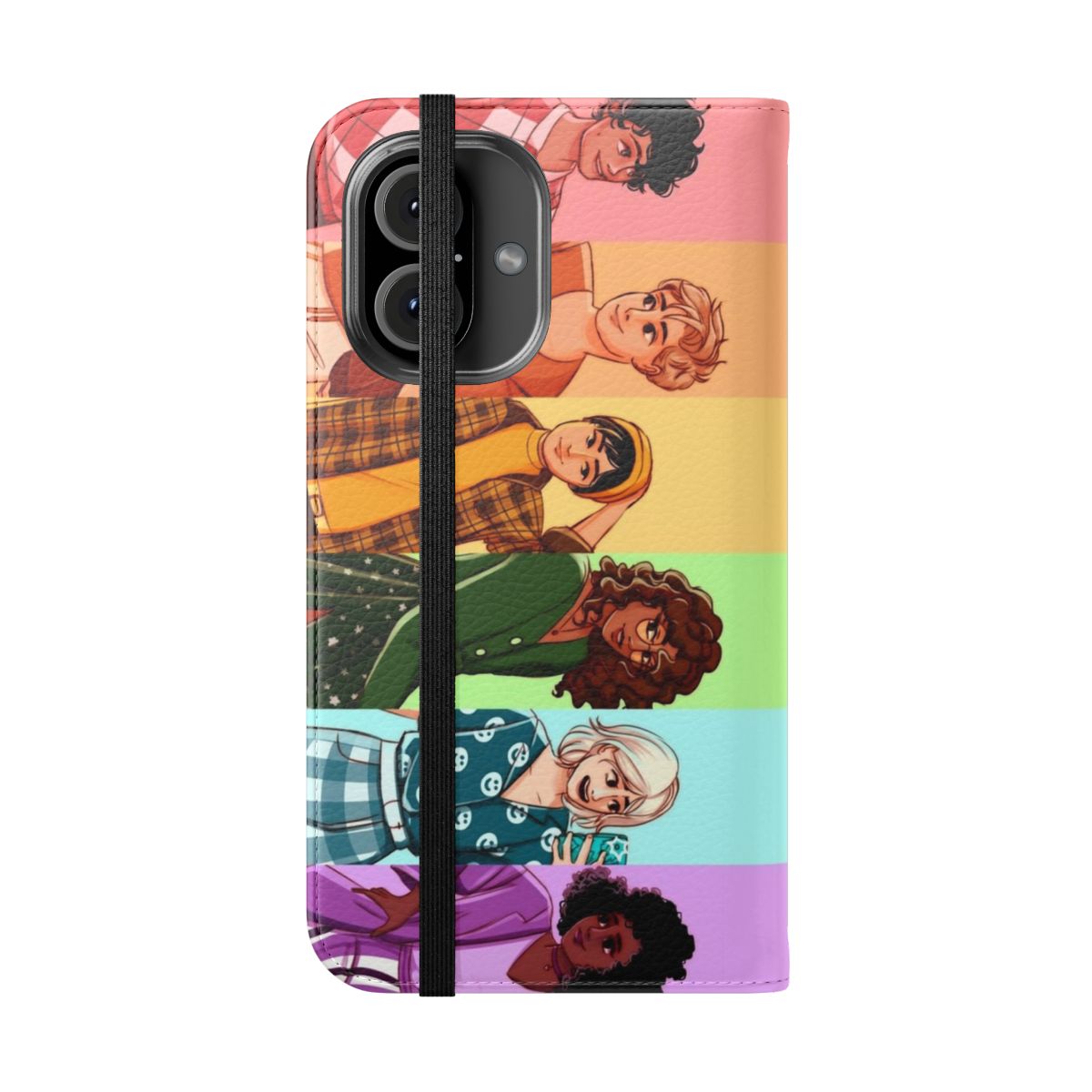 Colorful Heartstopper-themed flip cover phone case - Folded Front