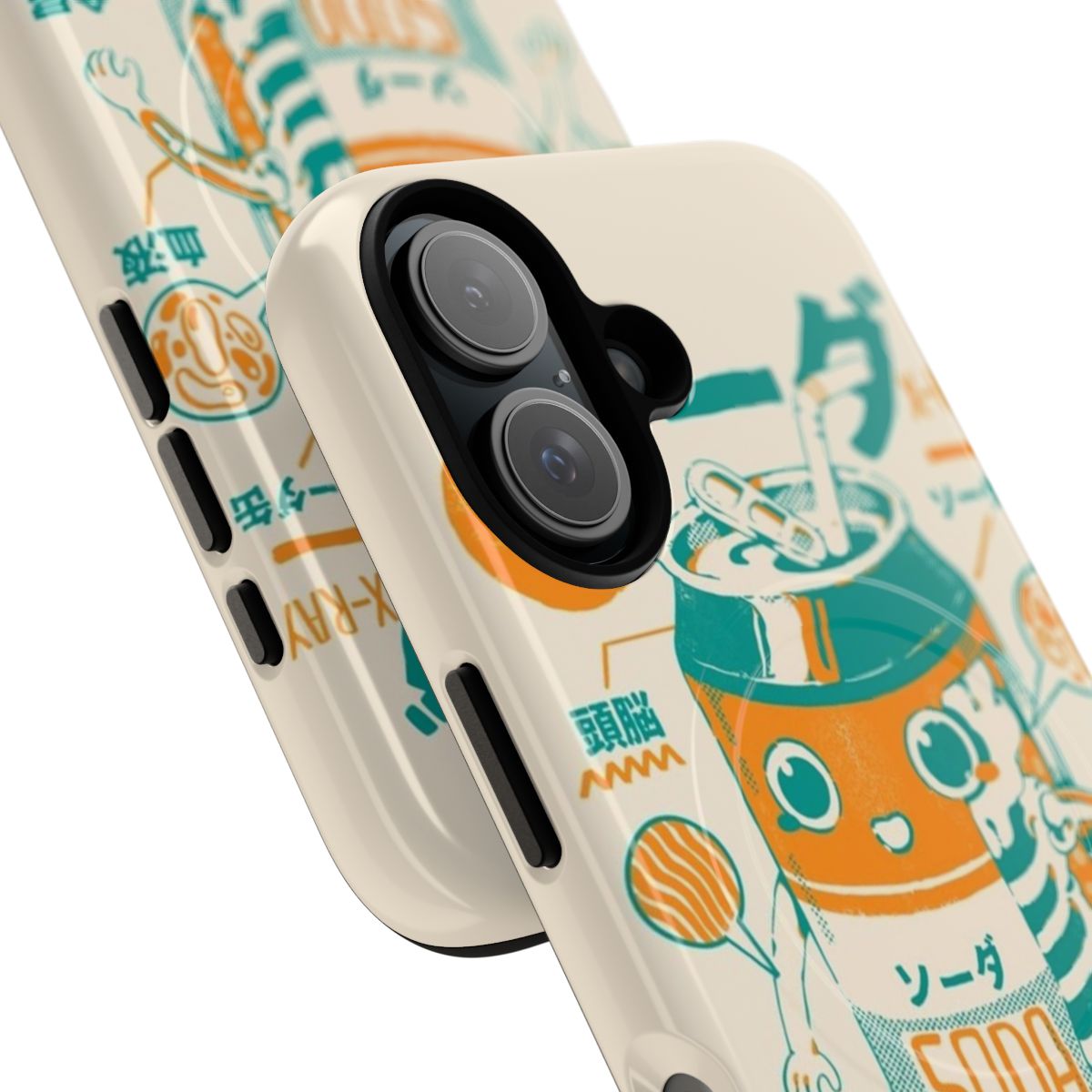 Vintage-style soda can-themed magnetic phone case with x-ray design - Detail