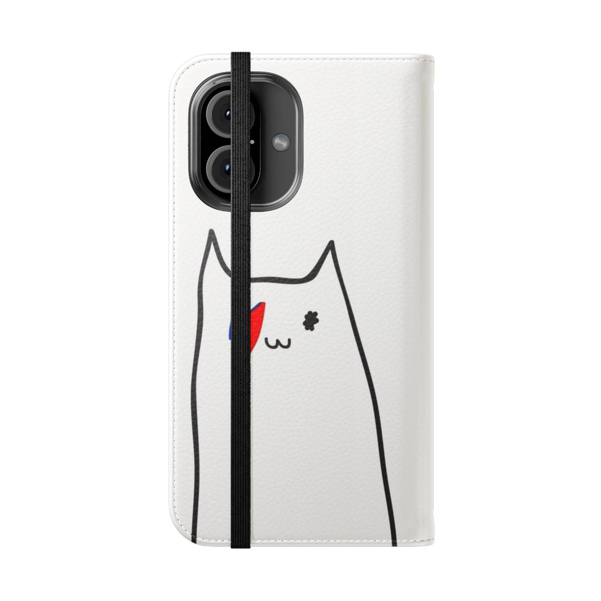 Bowie Cat Flip Cover Phone Case with Lightning Bolt Pattern - Folded Front