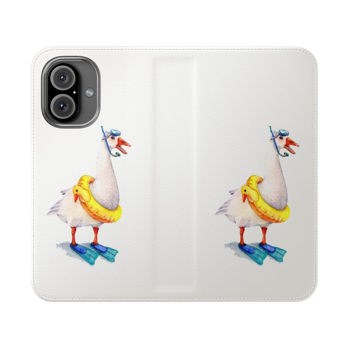 Snorkeling goose phone case with a playful, whimsical design