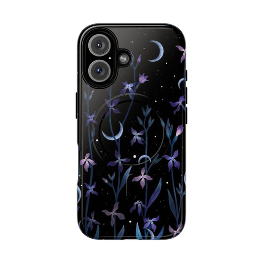 A magnetic tough phone case featuring a beautiful moonlit floral design of matthiola or evening stock.