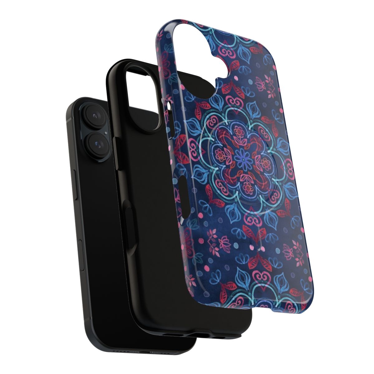 Watercolor floral pattern phone case in cherry red and navy blue - Layers