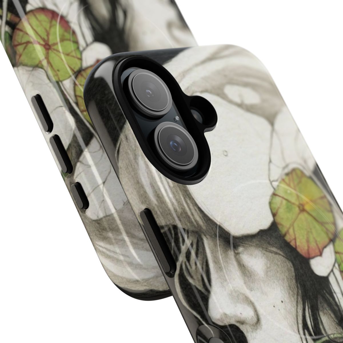 Nature-Inspired Magnetic Tough Phone Case featuring pencil, watercolor, and leaf designs - Detail