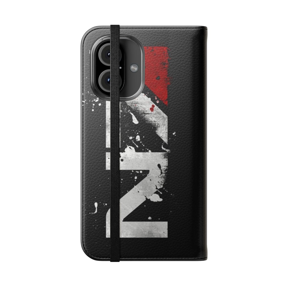 Distressed N7 flip cover phone case inspired by the Mass Effect video game series - Folded Front