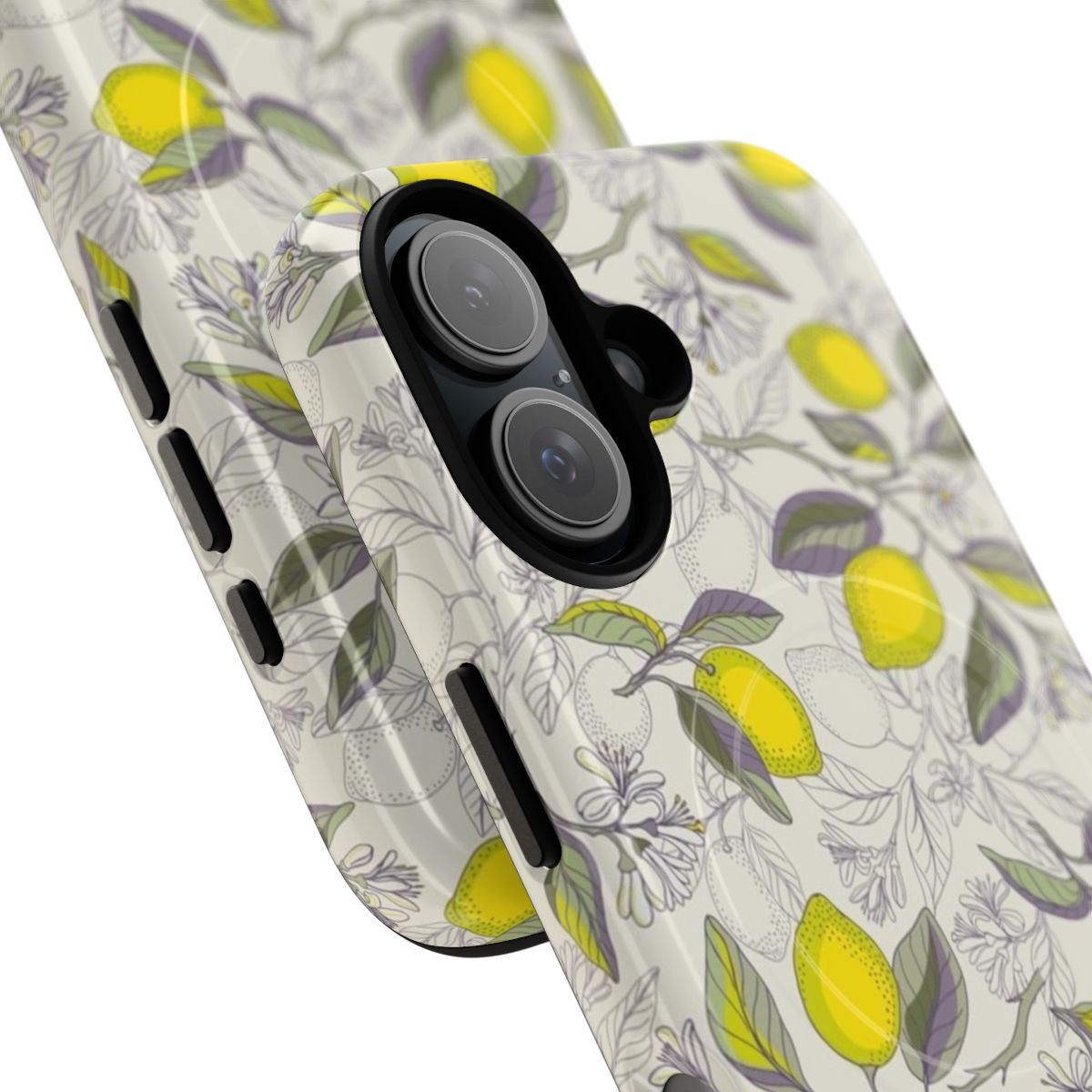 Lemon pattern magnetic tough phone case with botanical floral design - Detail