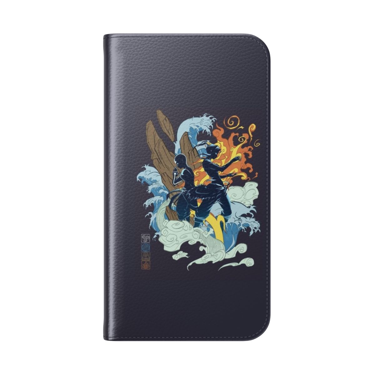 Avatar-inspired flip cover phone case featuring Aang and Korra artwork - Folded Back