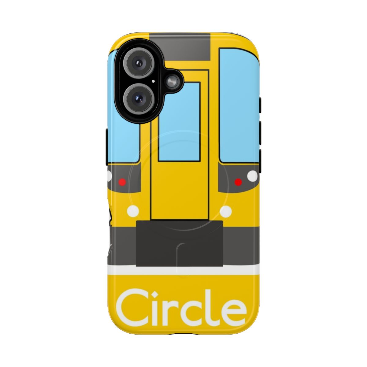 Colorful phone case featuring the iconic yellow line of the London underground subway map