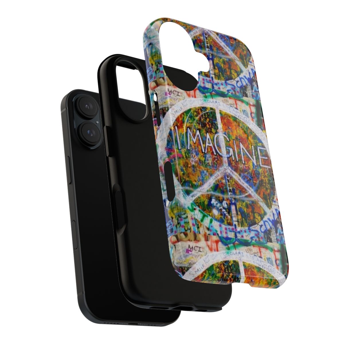 Colorful phone case featuring the iconic John Lennon Wall imagery - Layers