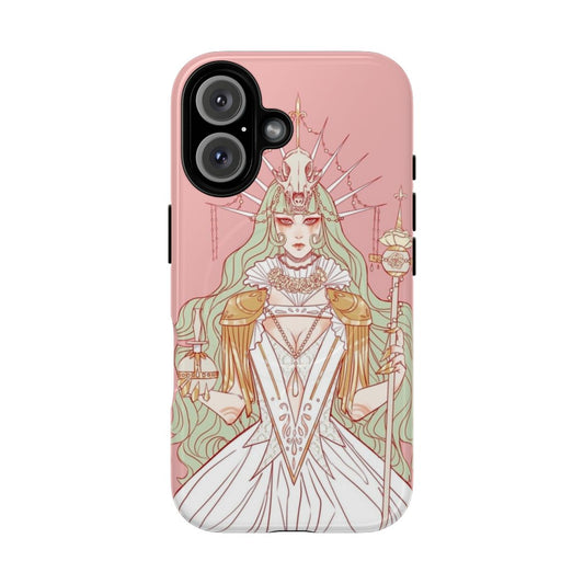 Pastel-colored phone case with a regal jackal skull design