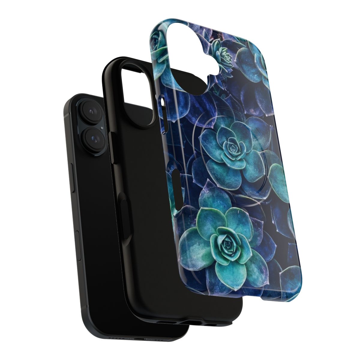 Stylish magnetic tough phone case featuring a design with succulent and plant motifs. - Layers