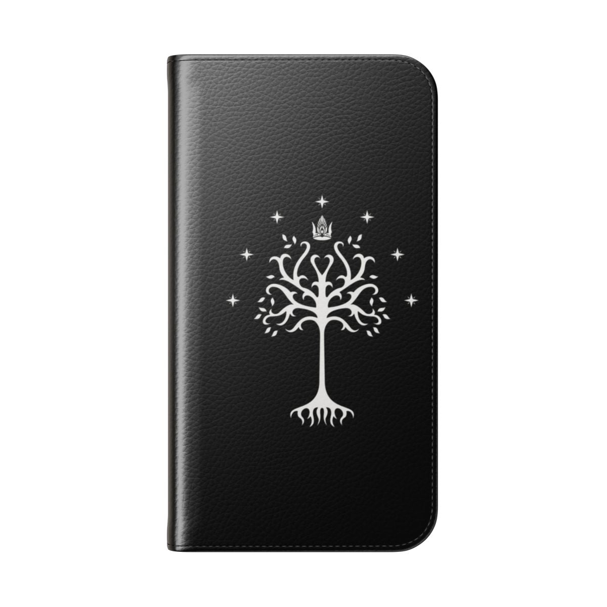 Detailed Tree of Gondor design on a protective flip cover phone case - Folded Back