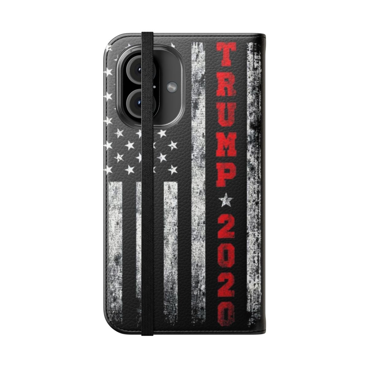 Vintage-style phone case with Trump 2020 and American flag design - Folded Front