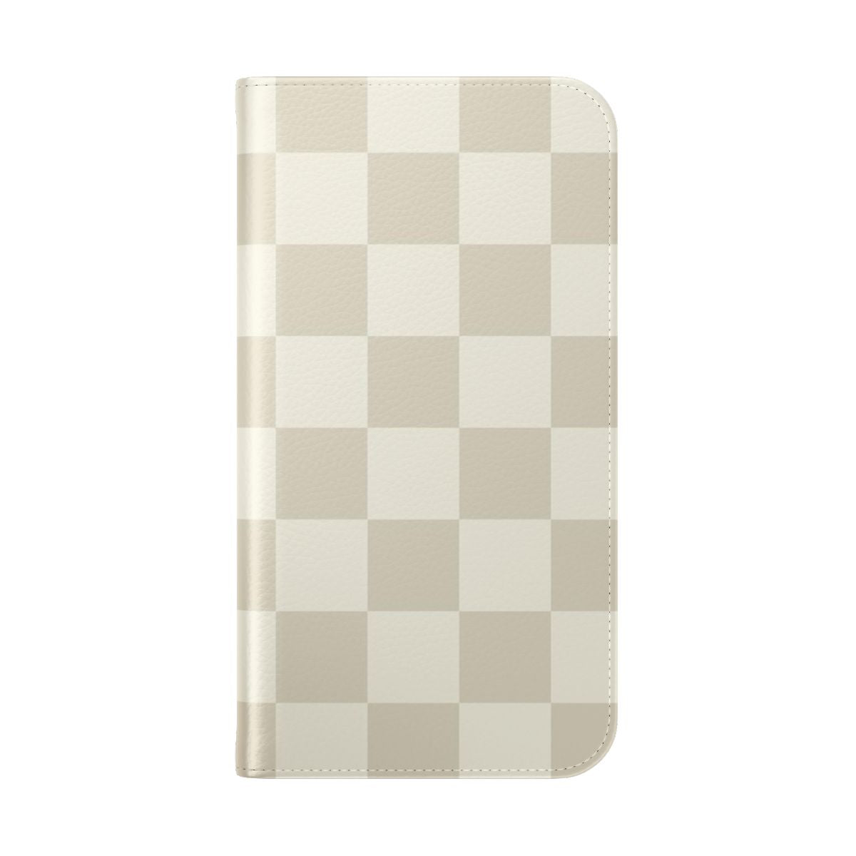 Checkerboard pattern phone case in mushroom beige and cream colors - Folded Back