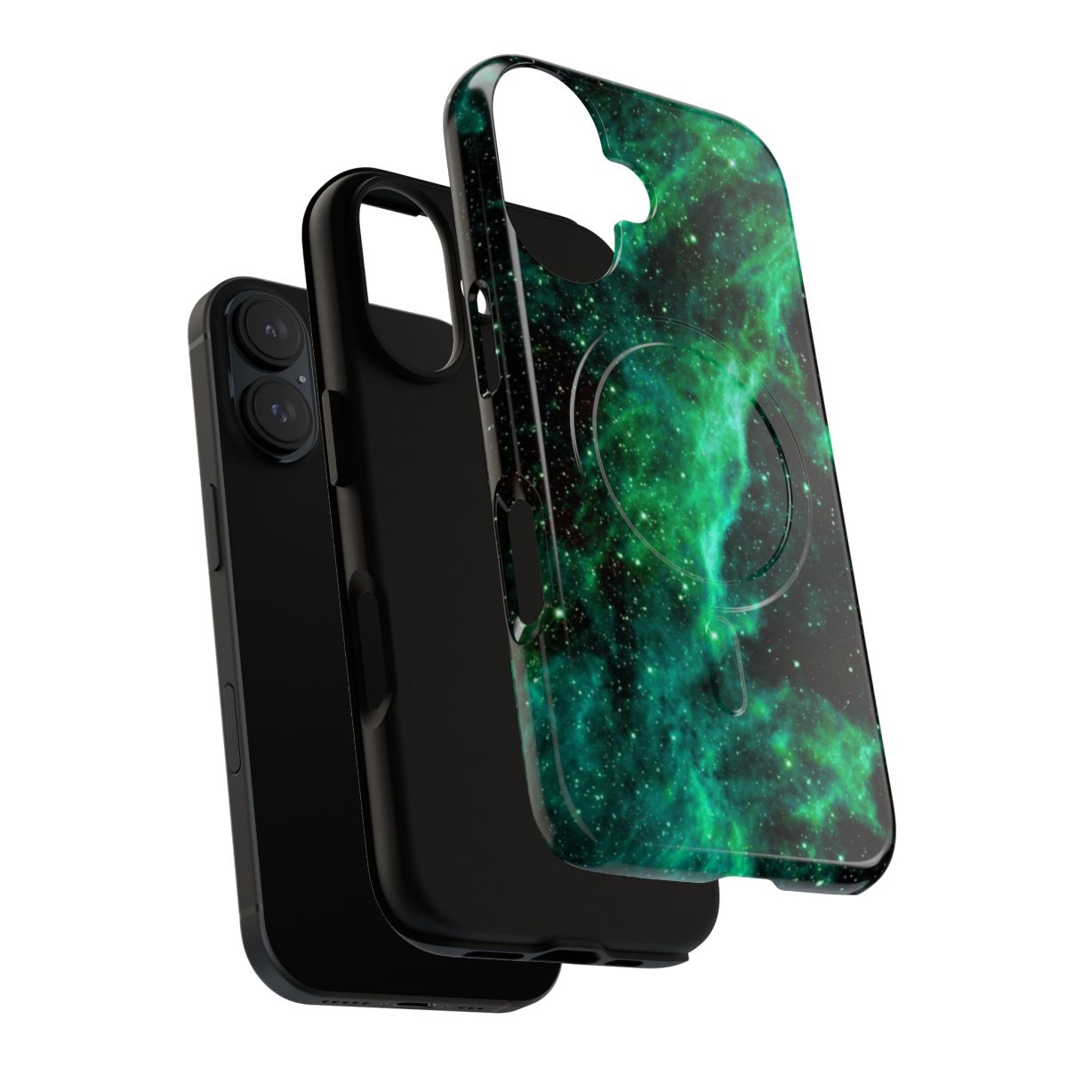 Green phone case with galaxy, cosmic, and space design - Layers