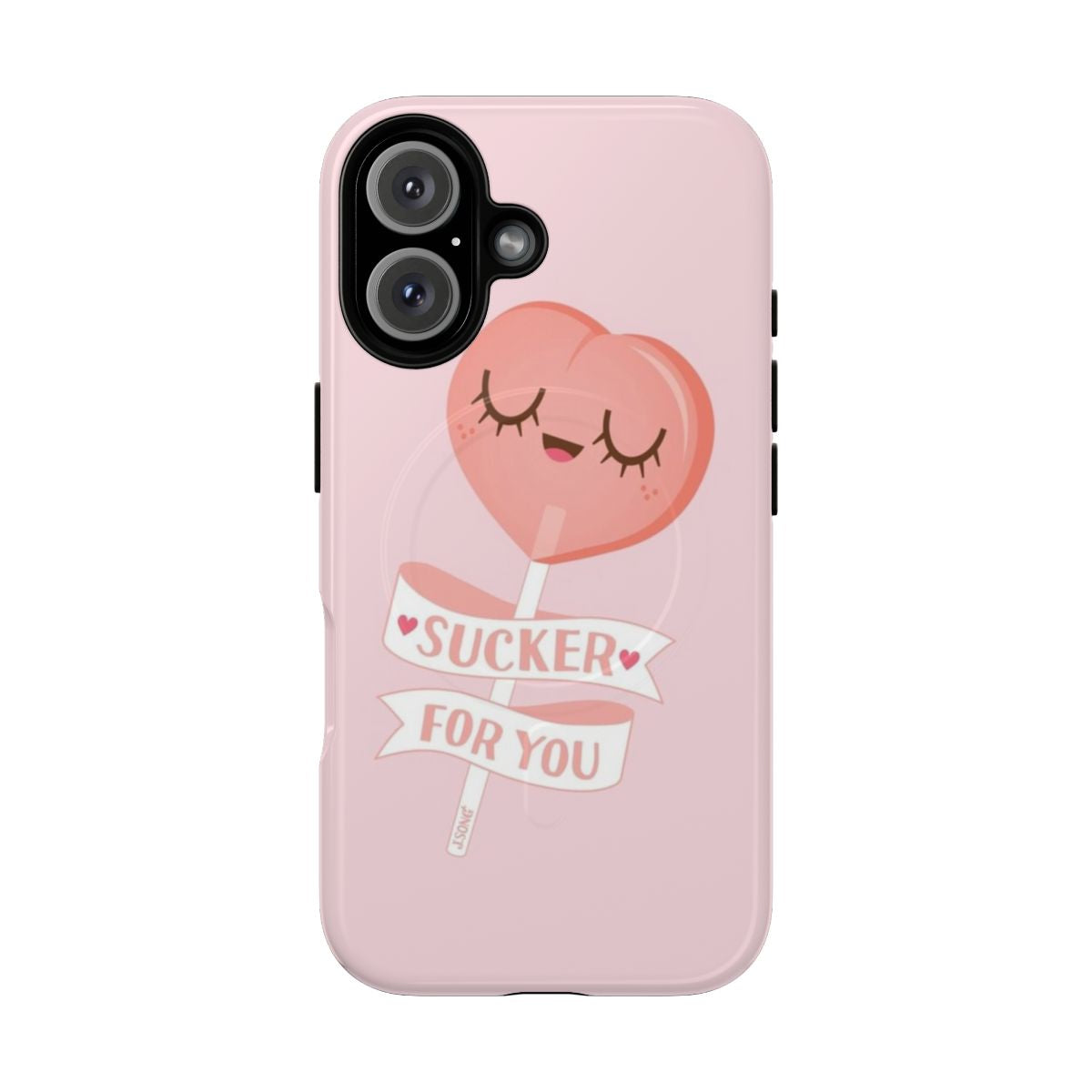 Peach lollipop-themed magnetic tough phone case with vector art design