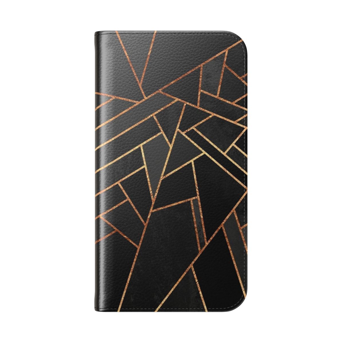 A black and copper abstract geometric phone case with a modern, minimalist design. - Folded Back