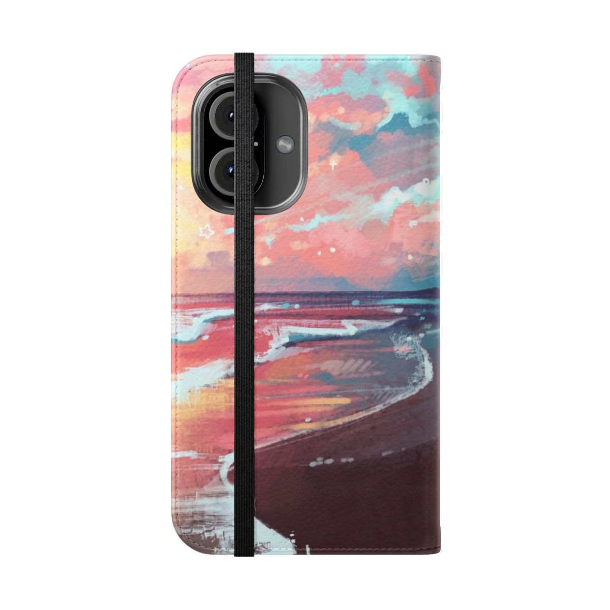 Flip phone case featuring a calming seascape with ocean waves and a blue-teal color palette - Folded Front