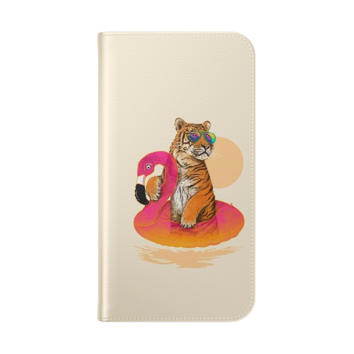 Tropical Flamingo and Tiger Print Flip Phone Case - Folded Back