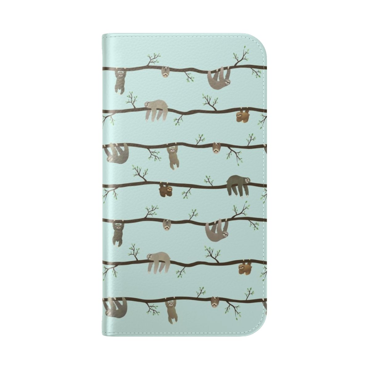 Flip cover phone case with a cute sloth print design - Folded Back