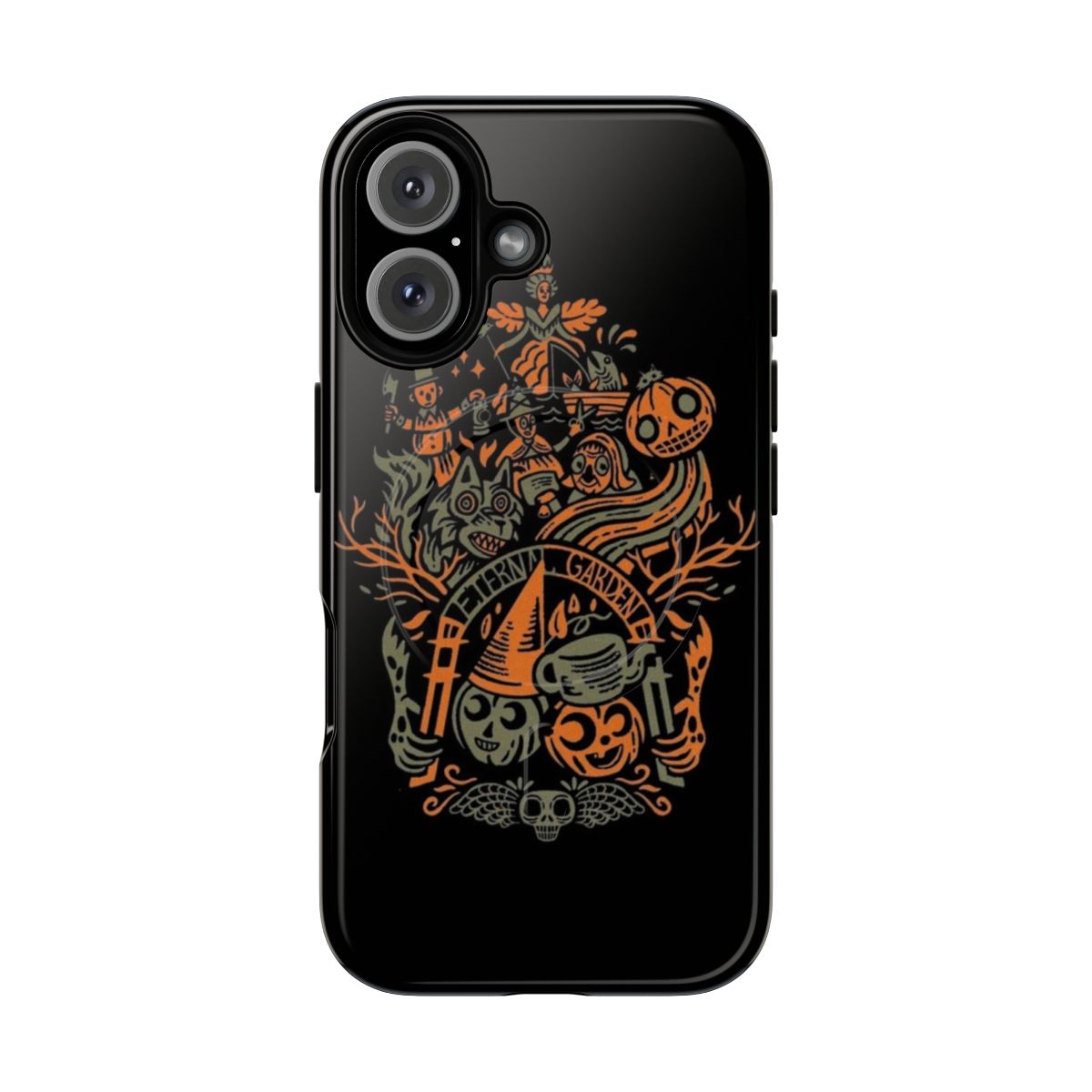 Magnetic phone case with "Over the Garden Wall" themed Pottsfield Harvest Festival design