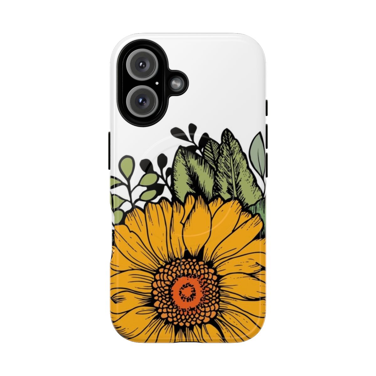 Vibrant yellow sunflower illustration on a magnetic phone case