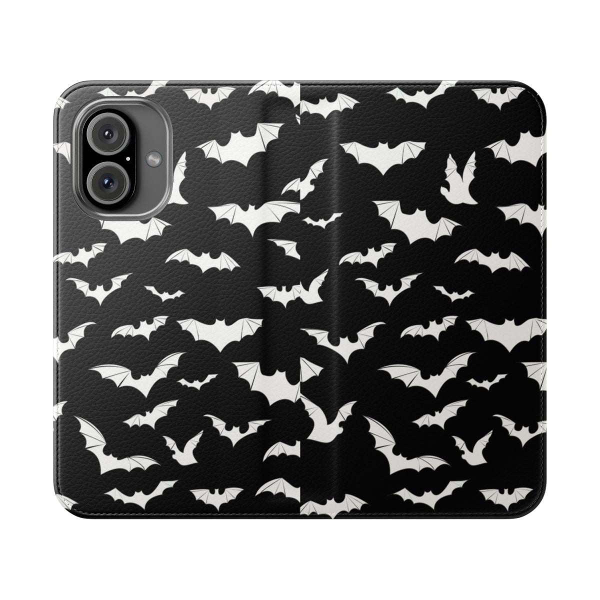 A flip phone case featuring a bat design, perfect for Halloween and gothic fashion.