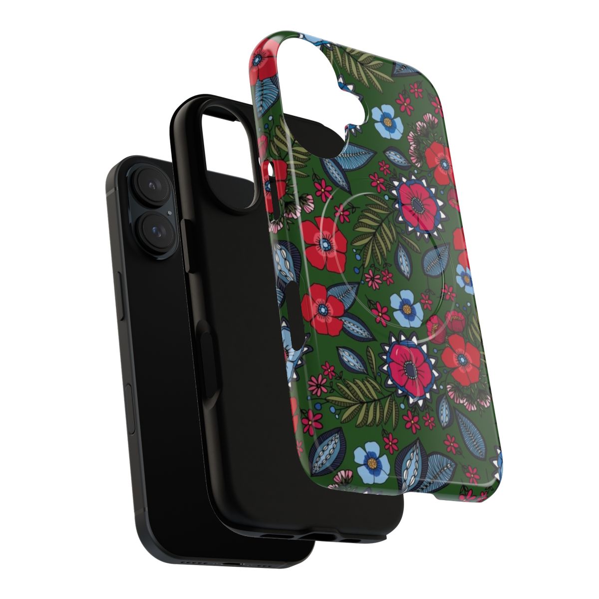 Bouquet of green flowers on a protective, magnetic phone case - Layers