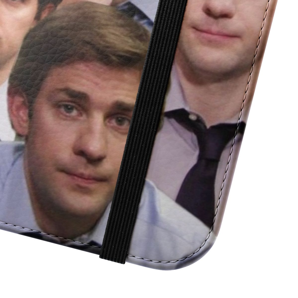 A phone case featuring a collage design of Jim Halpert from the TV show The Office. - Close Up