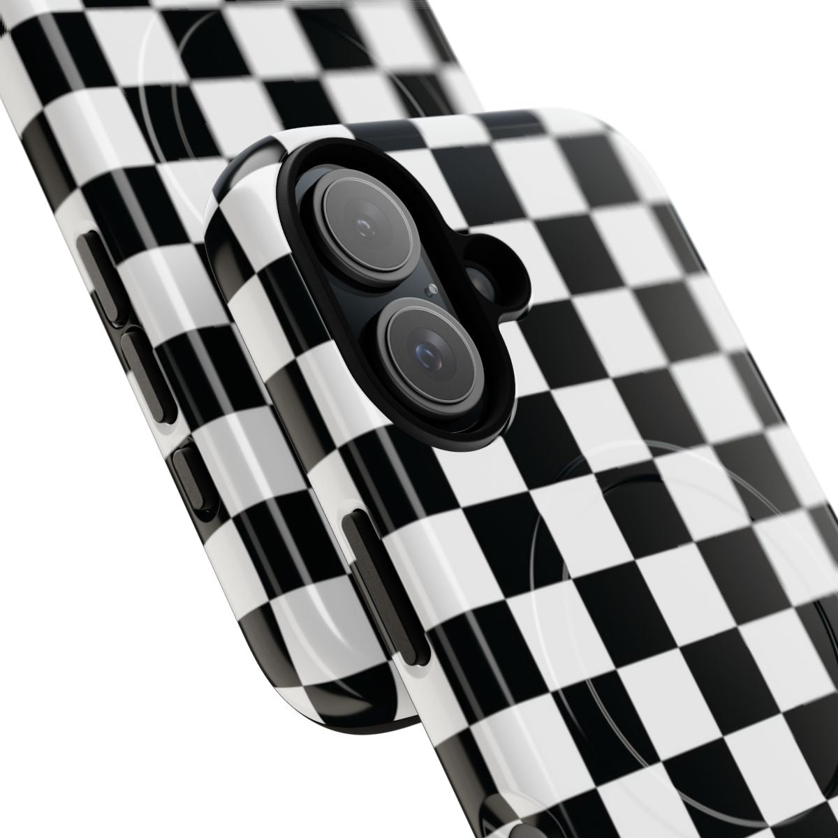 Black and white checkerboard pattern phone case - Detail